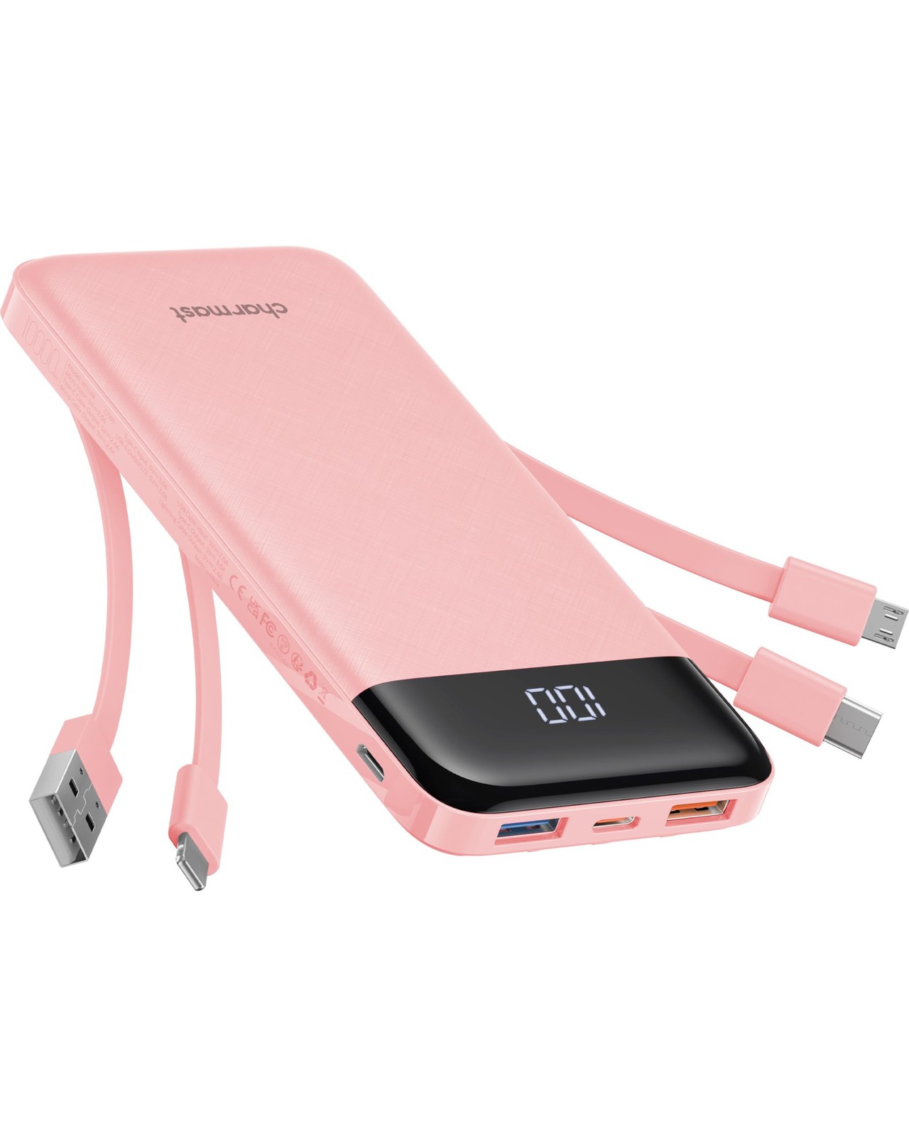 Charmast Portable Charger Built In Cables Power Bank Cords Wires Slim 10000Mah