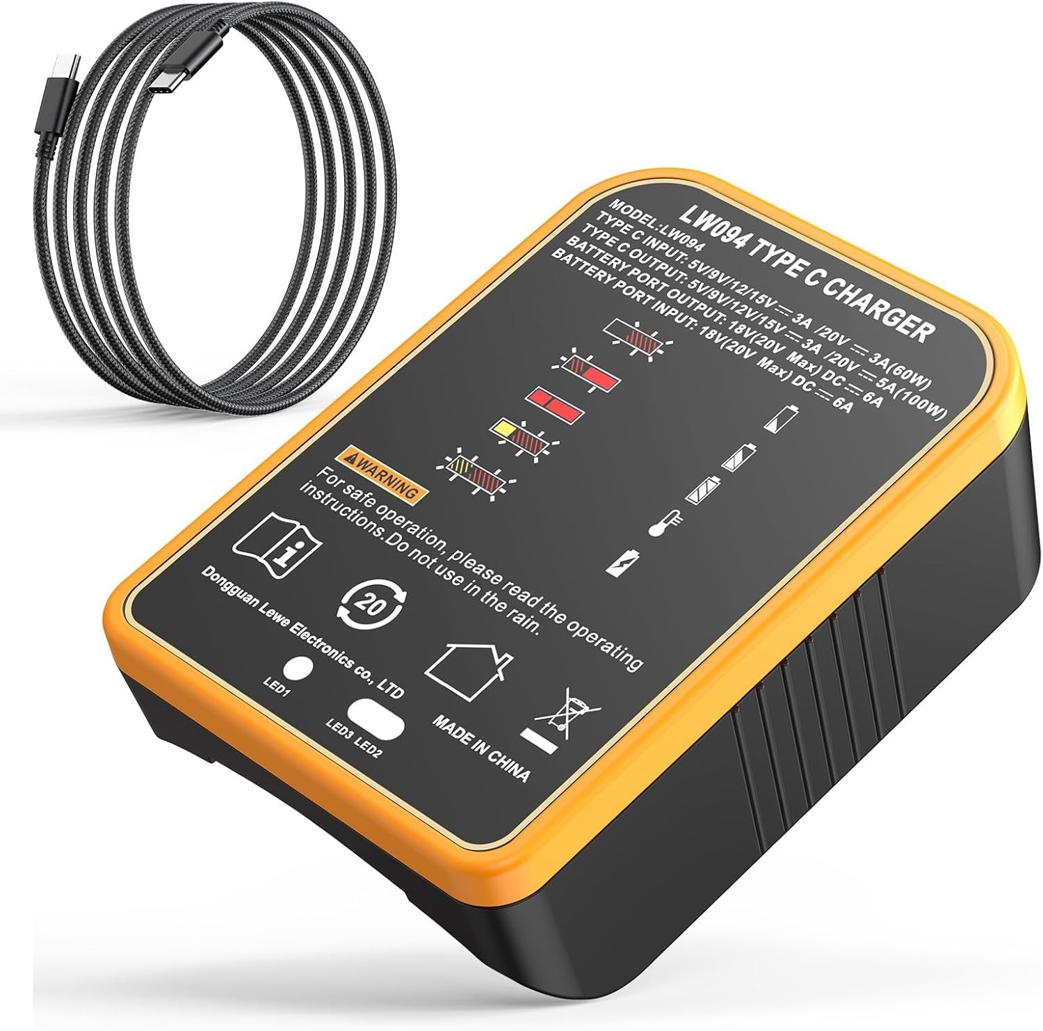 100W USB-C Battery Adapter Charger for DeWalt 12V 20V Batteries