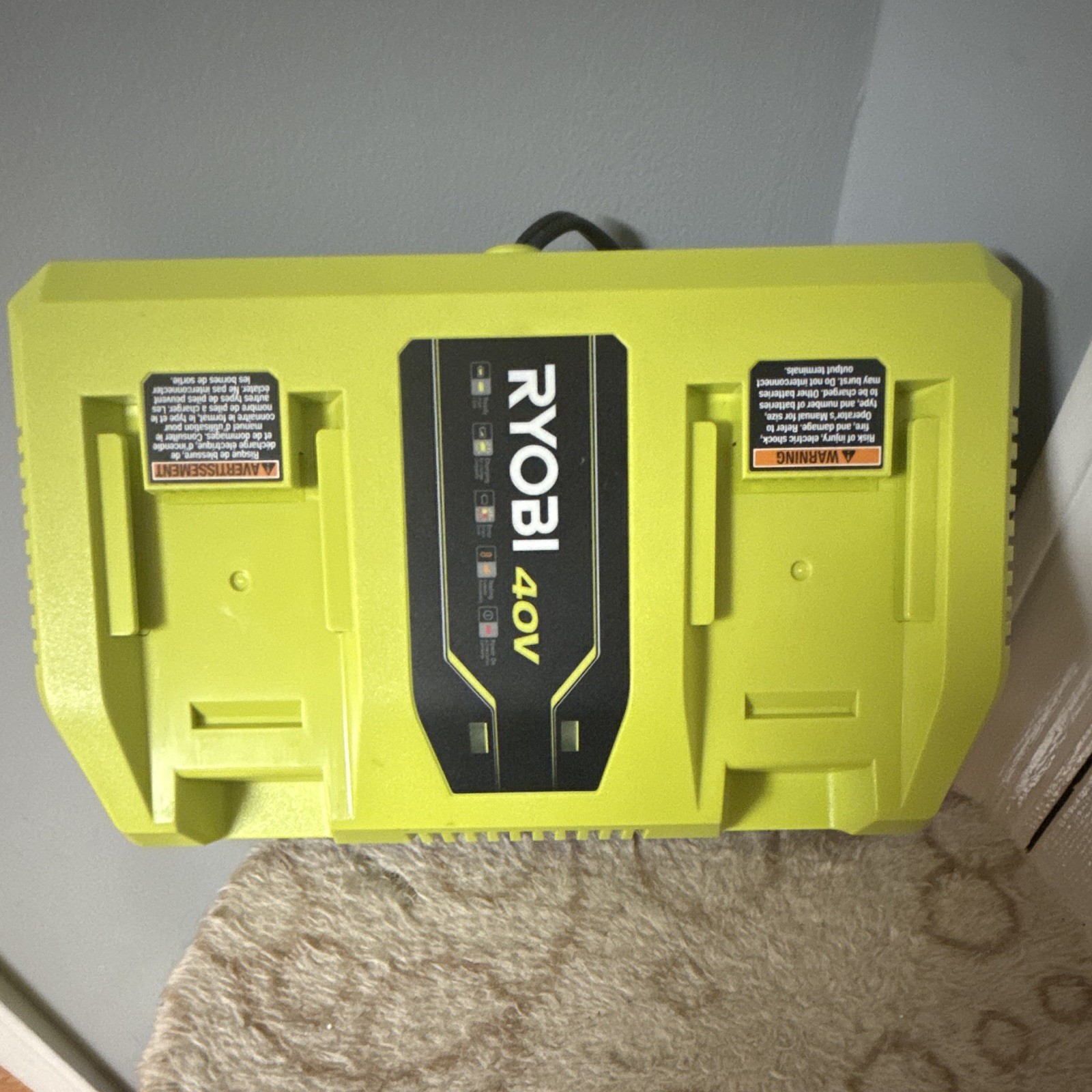 RYOBI 40V Dual Port Rapid Charger, Charges 2 Batteries OP409VNM Green, Brand New