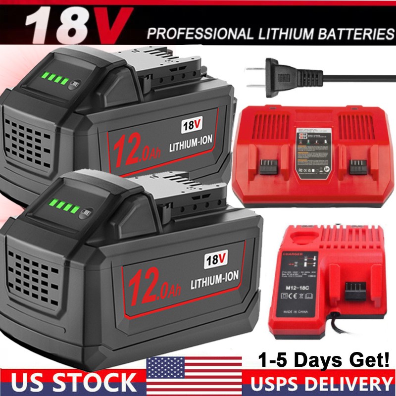 NEW 12.0Ah Battery For Milwaukee for M18 Extended Lithium 48-11-1880 Charger