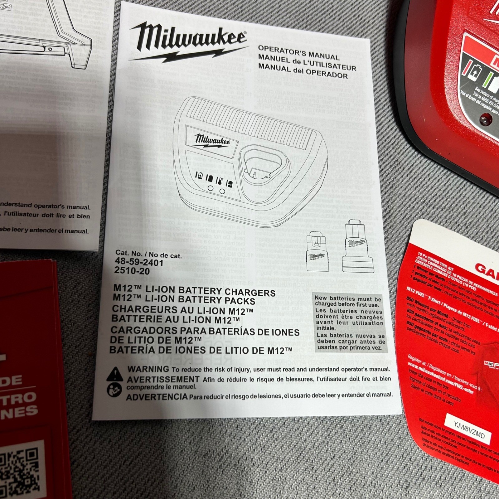Milwaukee M12 Fuel Charger 48-59-2401 Case and Manuals Red Black
