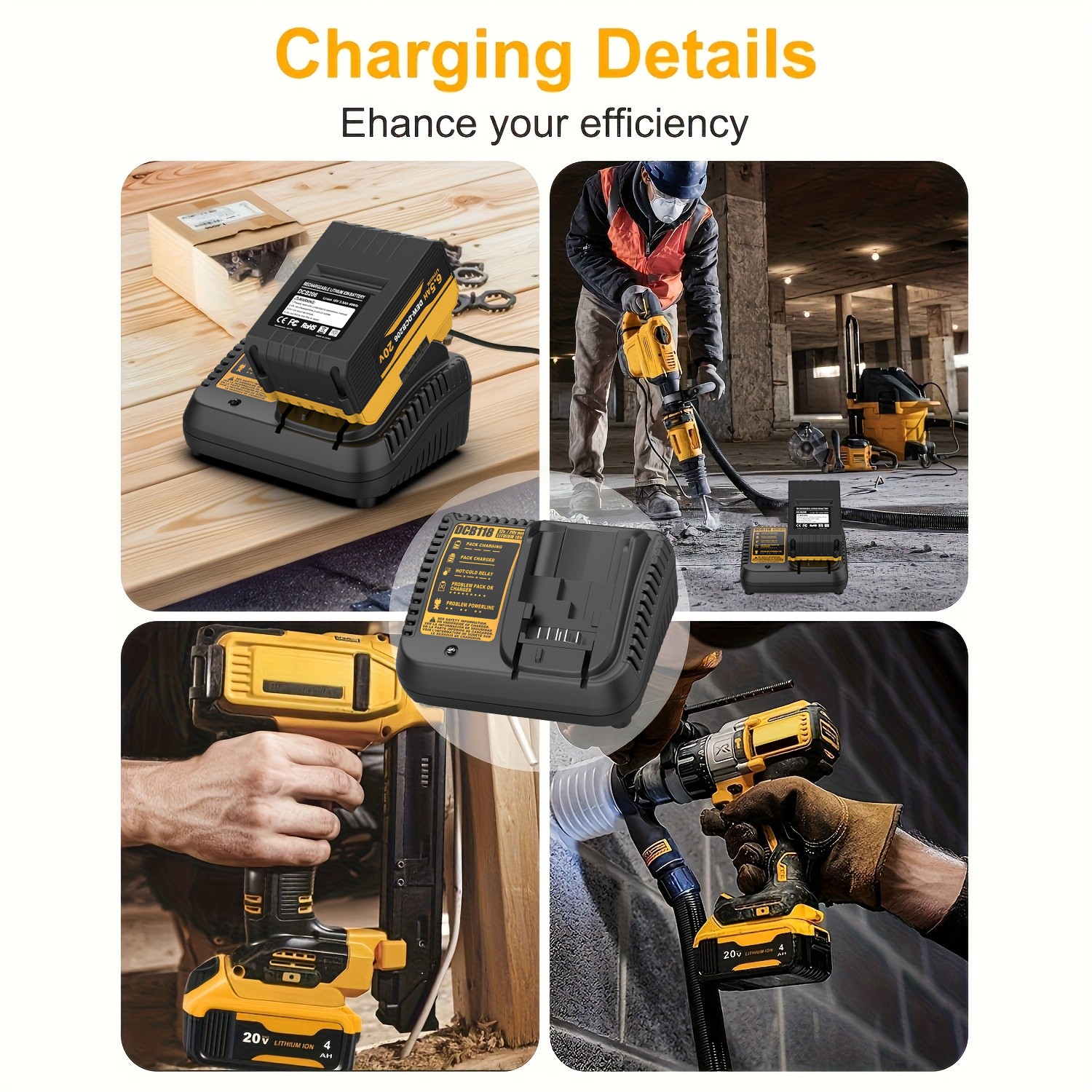 3A For DeWalt 20V Max Battery Charger 12V Fast Charging DCB115 DCB112 DCB1104