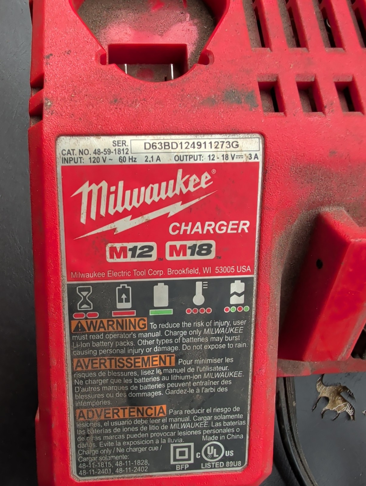 milwaukee m12 m18 18v battery charger 48-59-1812