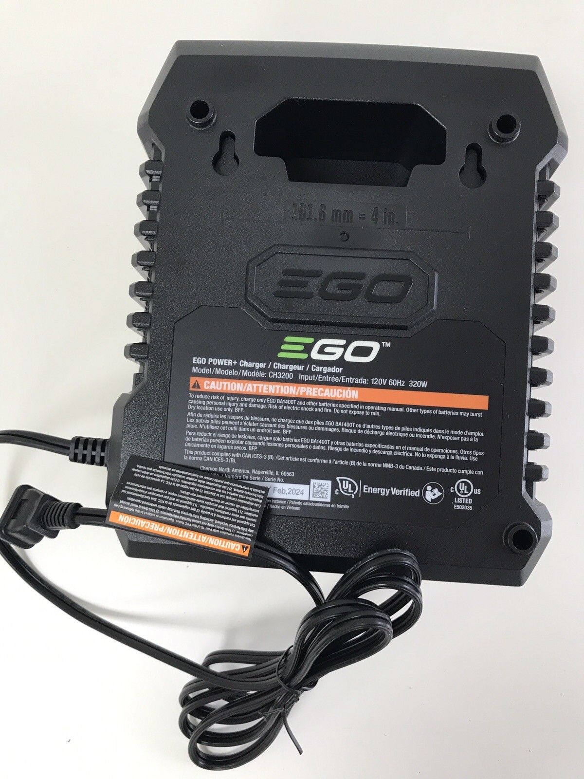 Ego Power CH3200 Charger Arc Lithium 56V 320W EGO POWER+ Charger Feb. 20024