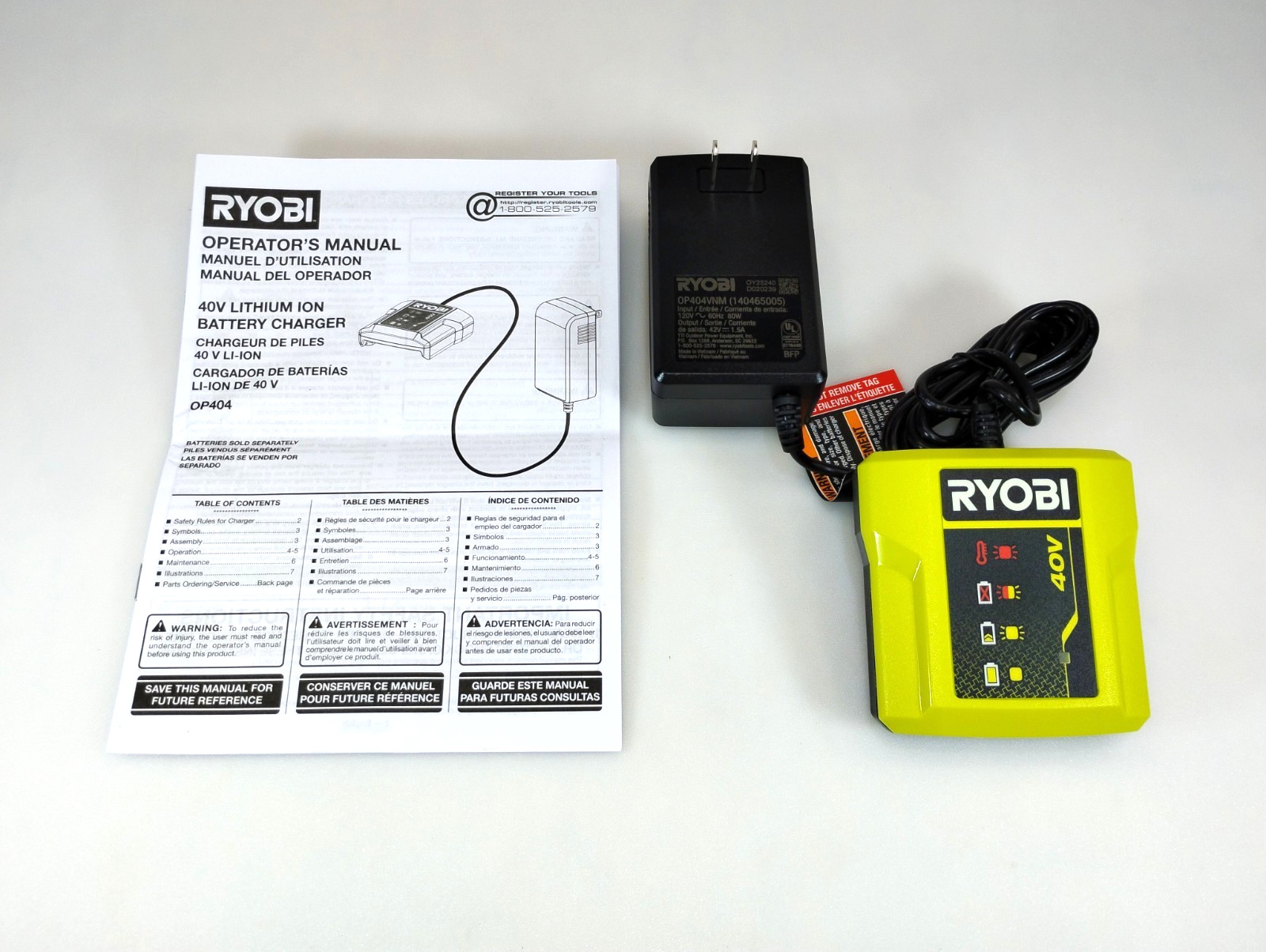 RYOBI 40V Lithium-Ion Battery Charger OP404VNM – New Open Box