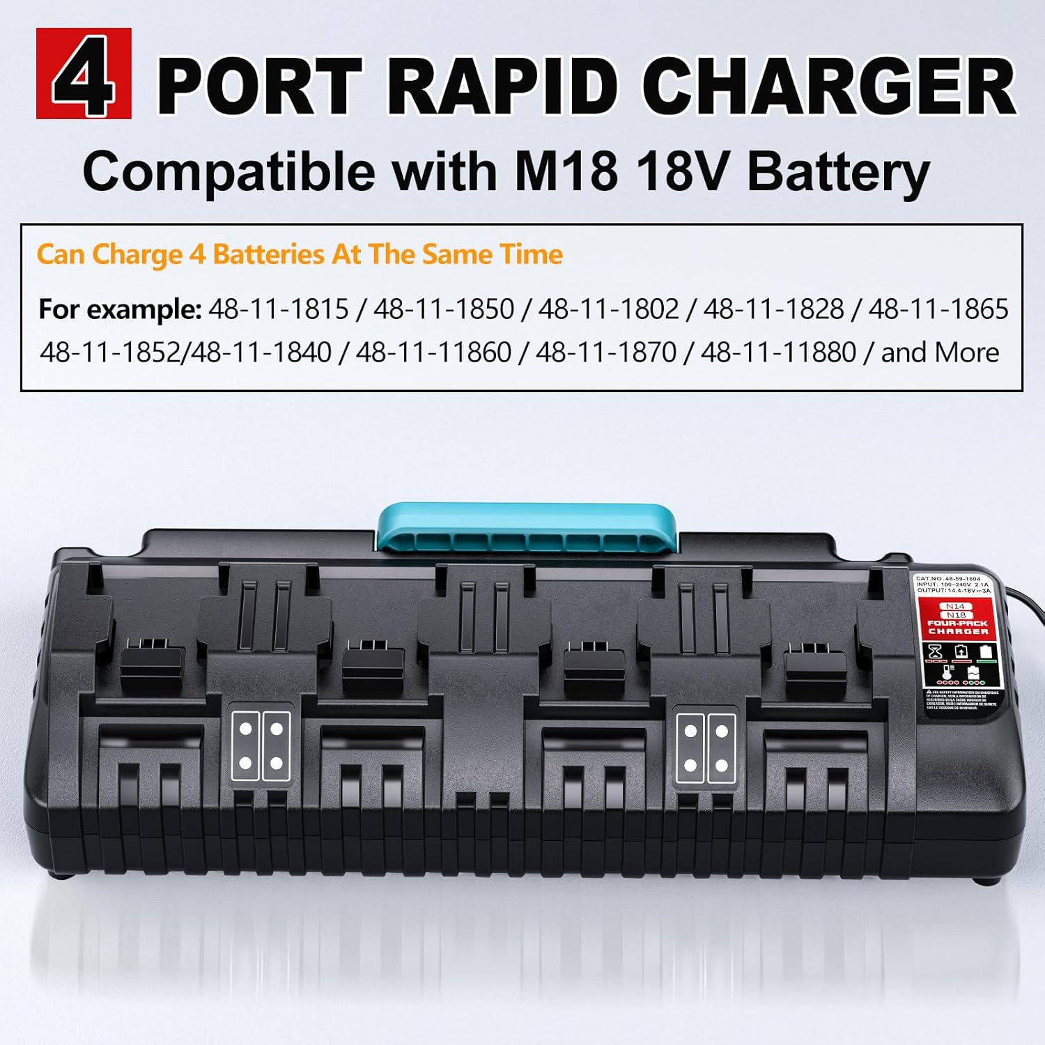 Rapid Multi Super Charger Station 4 Port for Milwaukee M18 18V Battery, Wall Mou