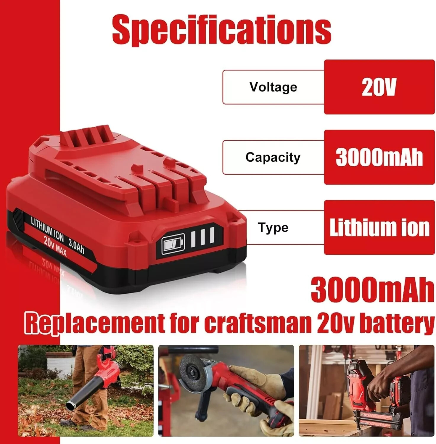 2x 20V For Craftsman V20 20Volt MAX 3.0Ah Li-ion Battery CMCB204 CMCB202 CMCB201