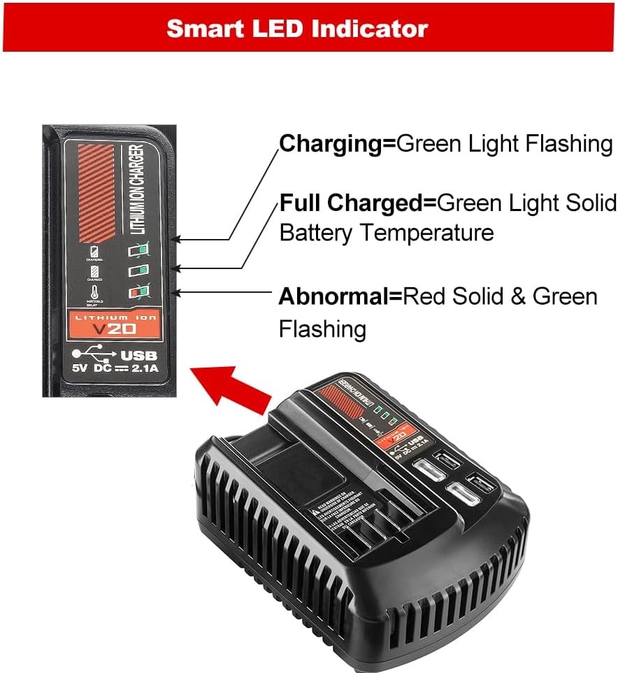 CMCB104 V20 Battery Portable Fast Charger for Craftsman 20v Max Li-ion Battery