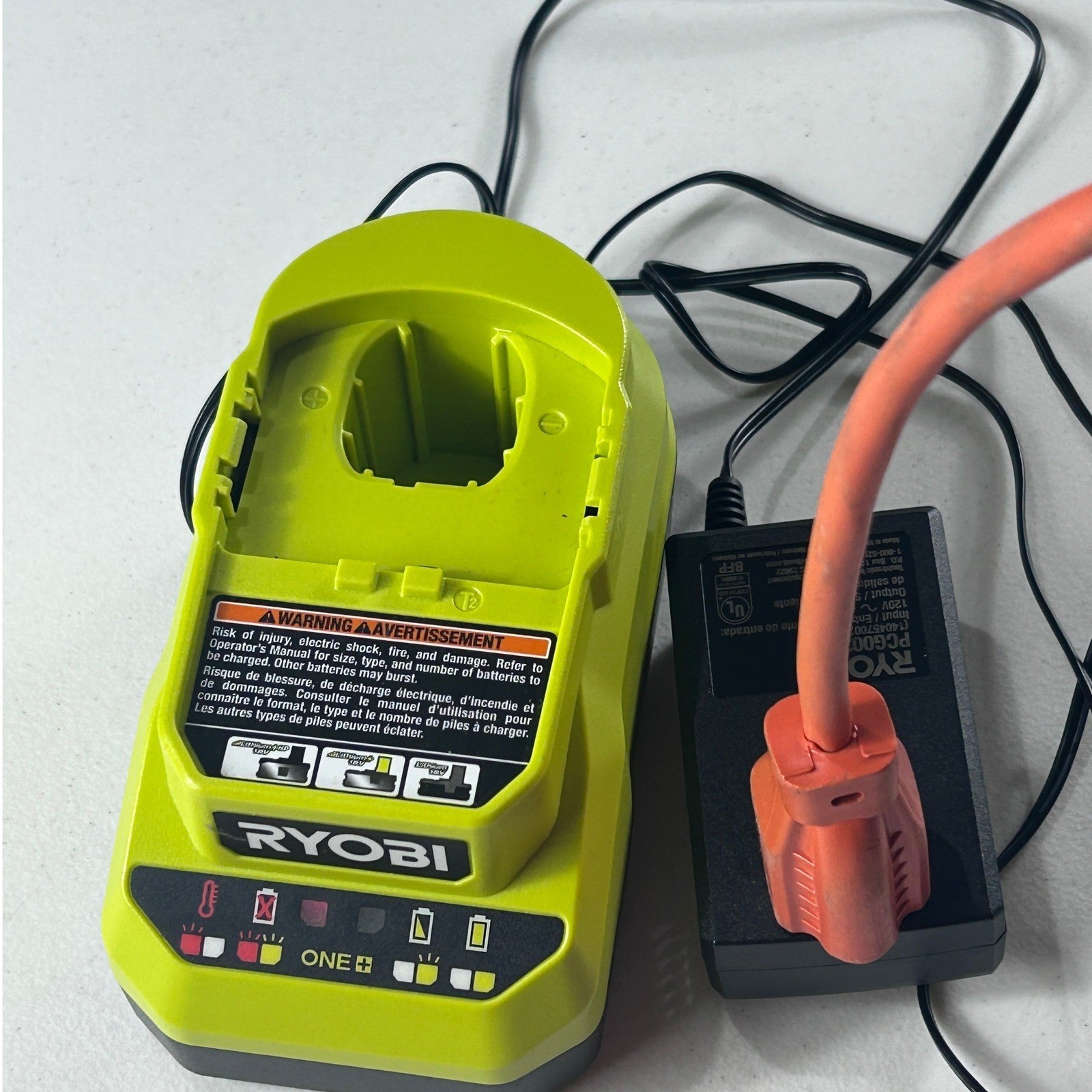 Ryobi PCG002 ONE+ 18V Lithium-Ion Battery Charger Hyper Green Class 2 BFP