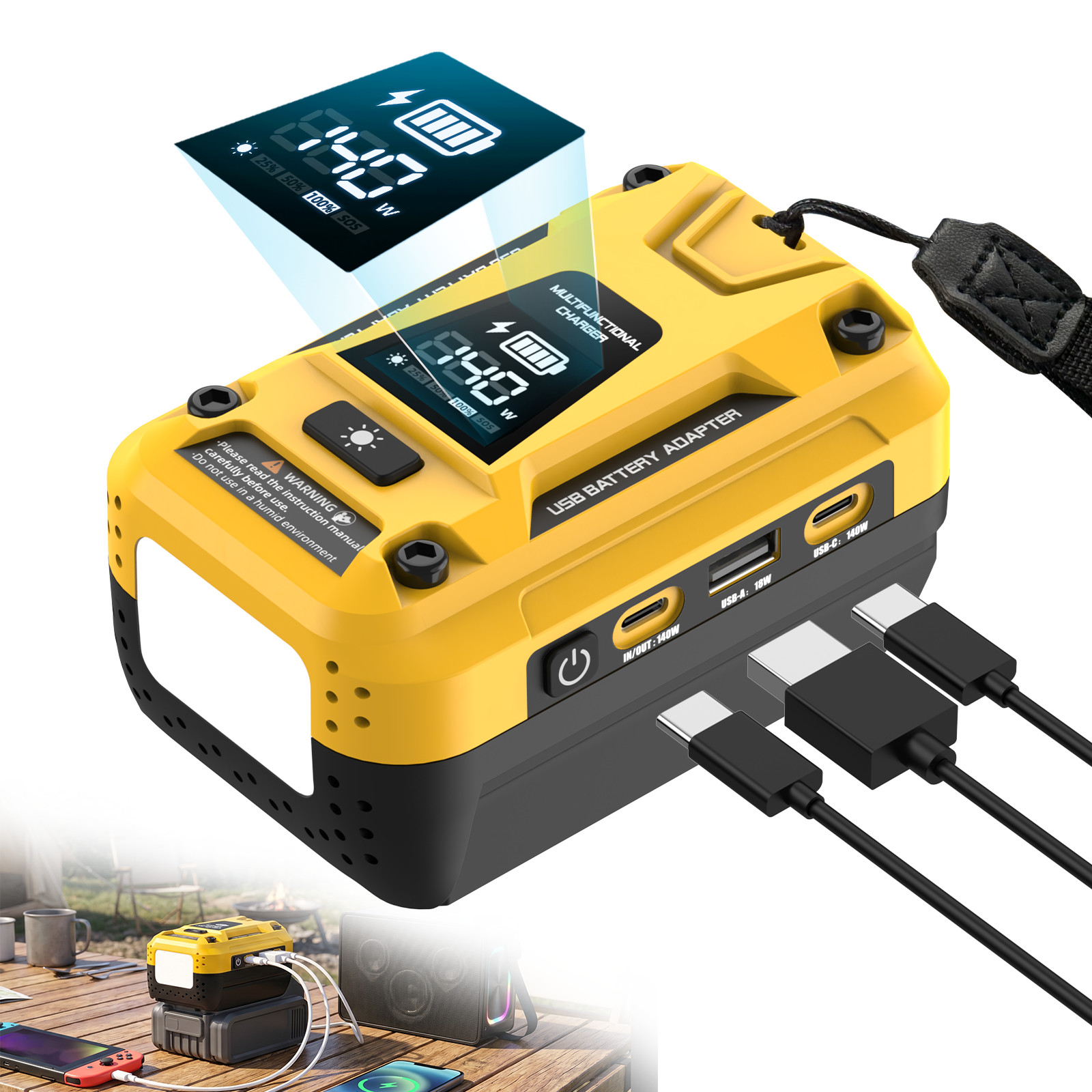 Fast Charger for Dewalt 20V Battery Portable Power Source USB-C USB-A Adapte