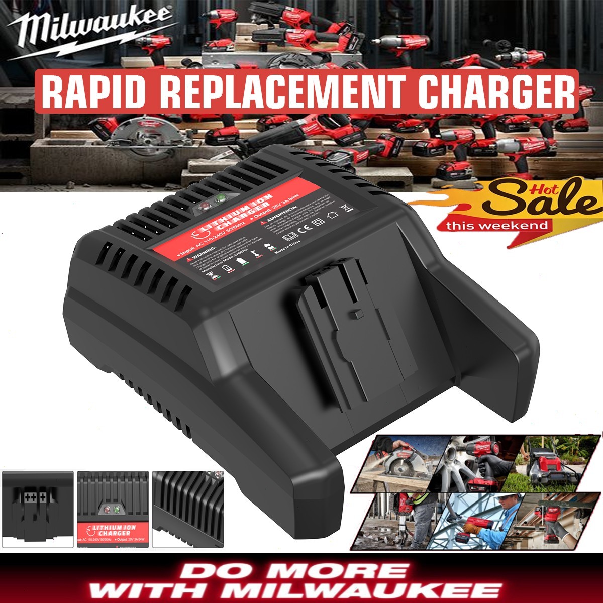 48-59-2819 Rapid Charger For Milwaukee M28 28-Volt Pass-Through Single-Unit