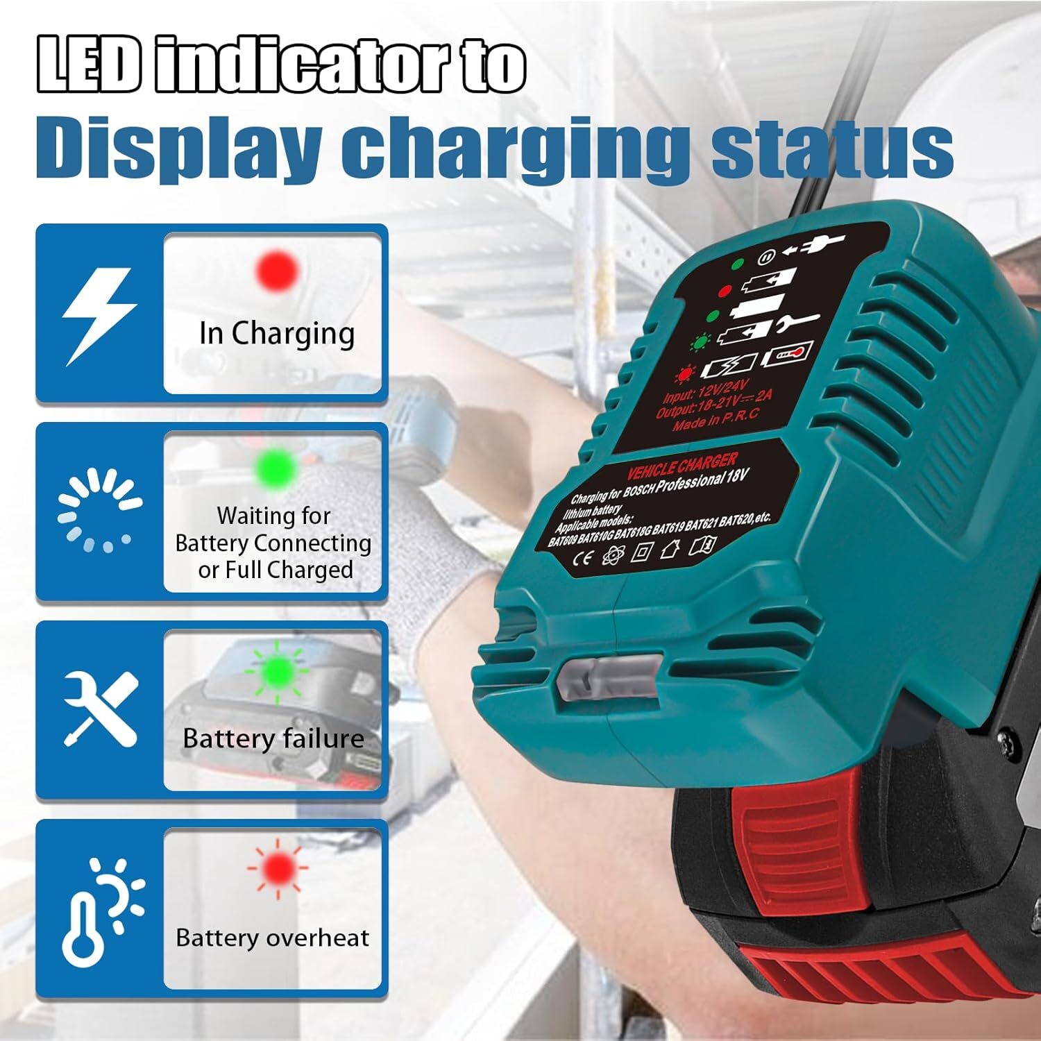 Mini Car Charger for Bosch 18V Battery Portable Fast Charger Cigarette Lighter