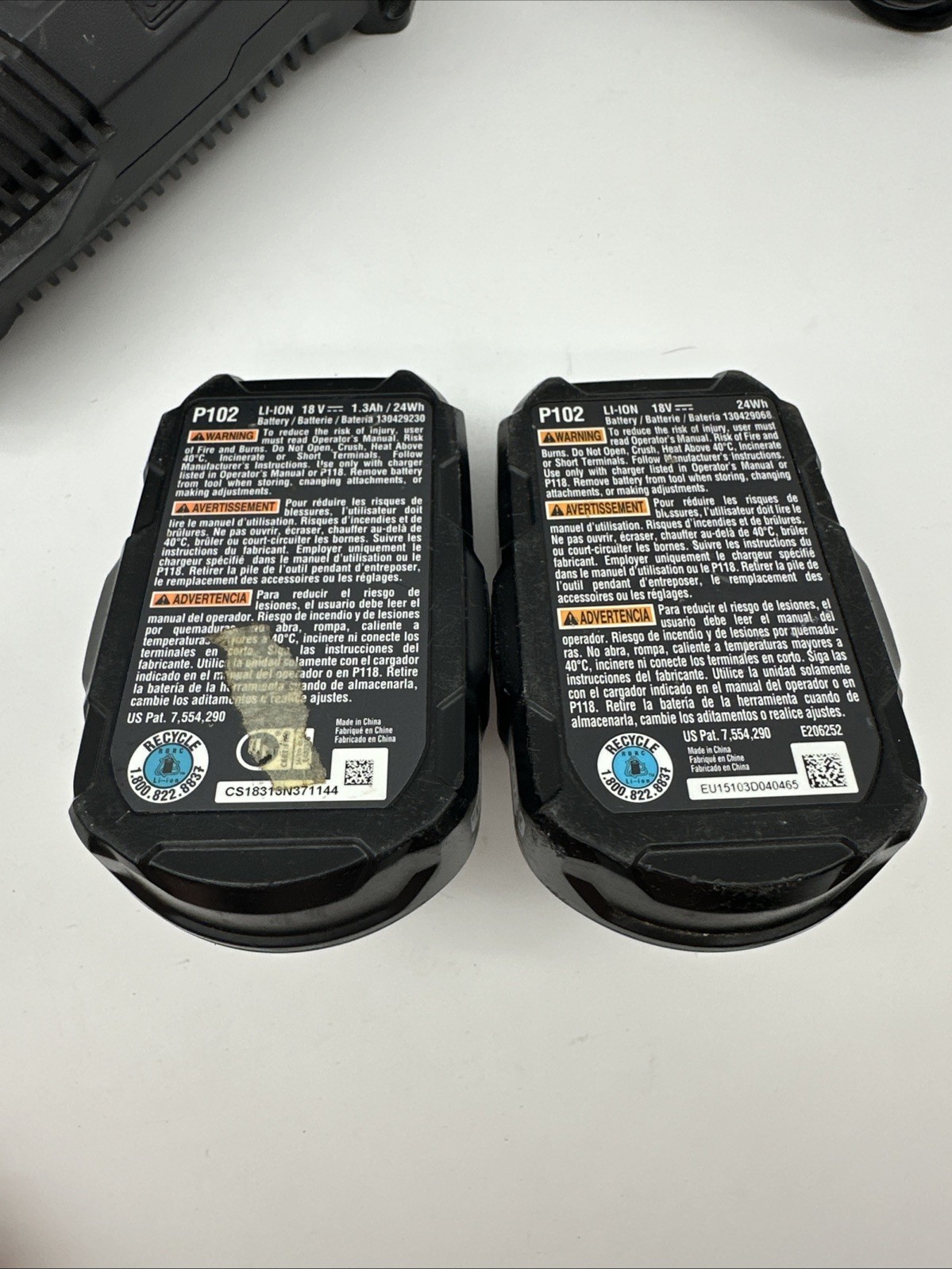 Ryobi P118 Battery Charger 18v One+ Plus IntelliPort + 3 Batteries Lot P102 P190