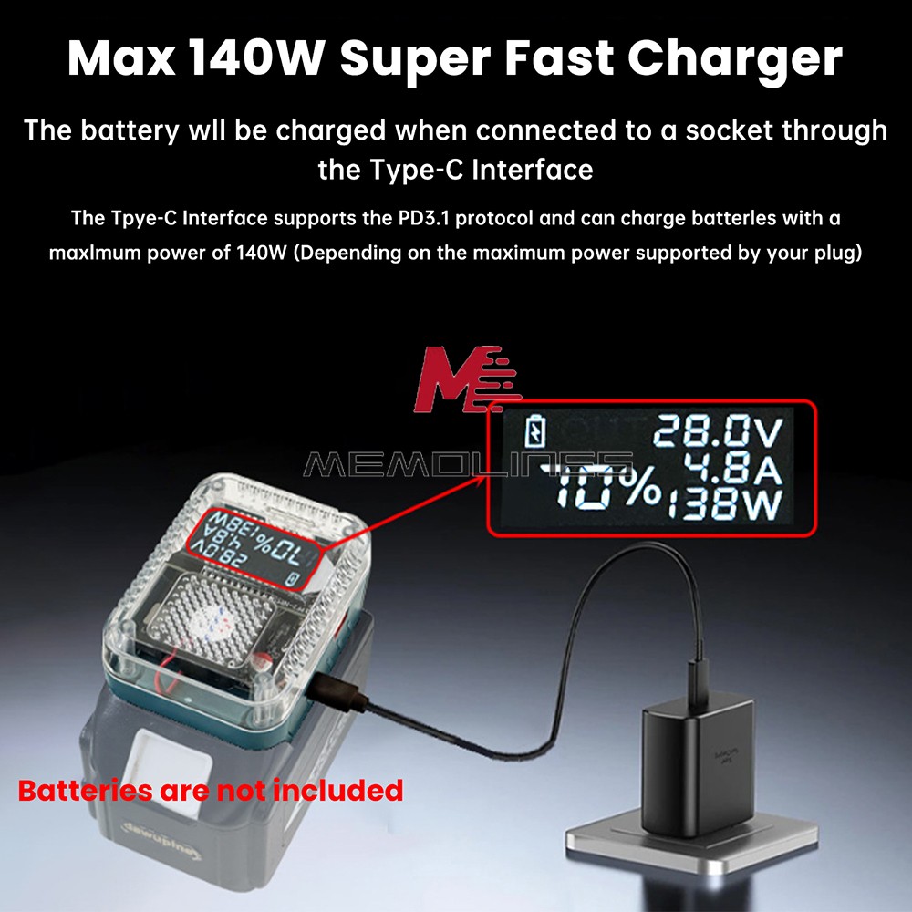 PD3.1 140W Li-ion Battery Charger Digital Display Adapter for Makita Battery 18V