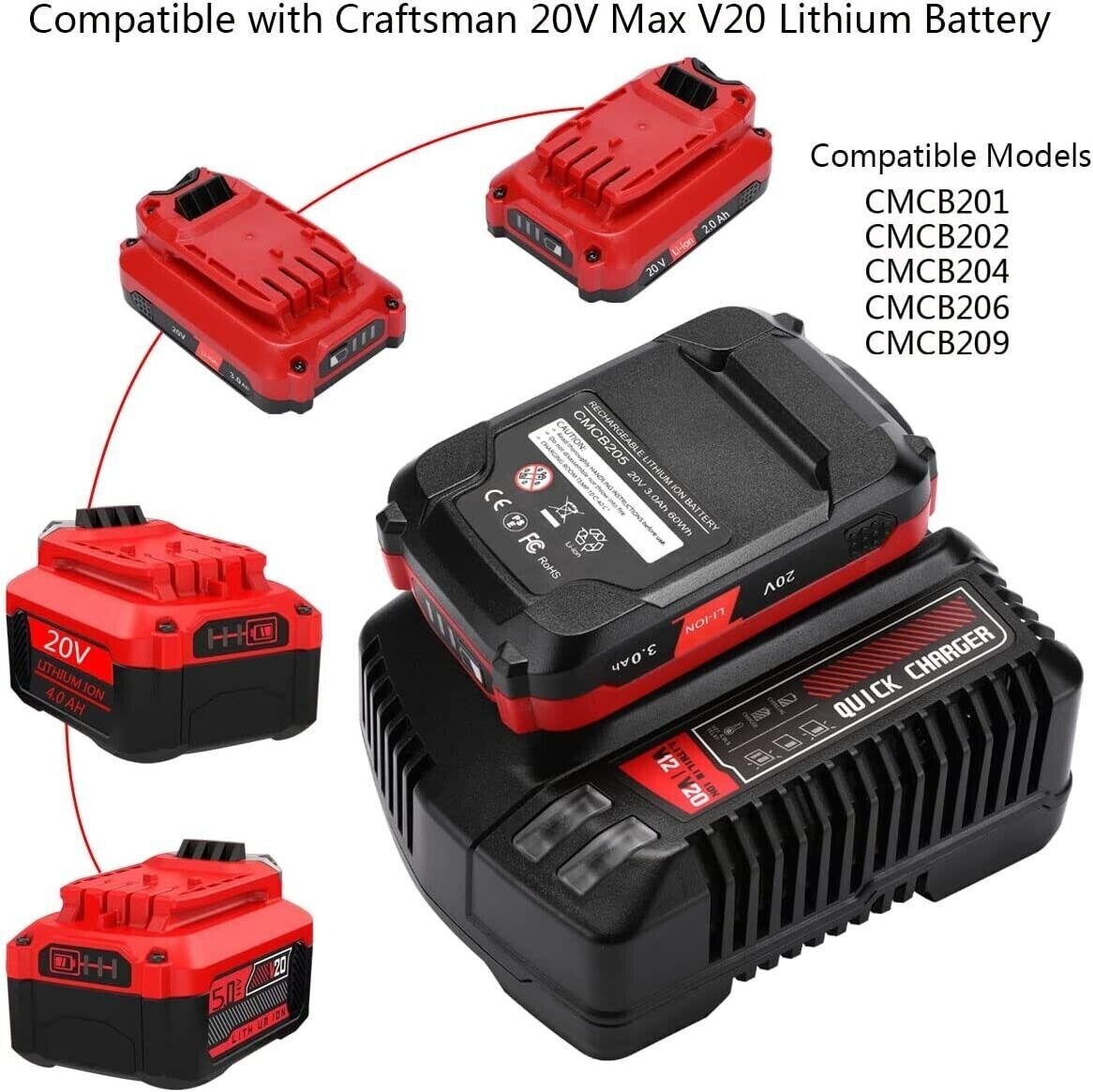 20V Fast Charger CMCB104 For Craftsman V20 Lithium-ion Battery CMCB204 CMCB202