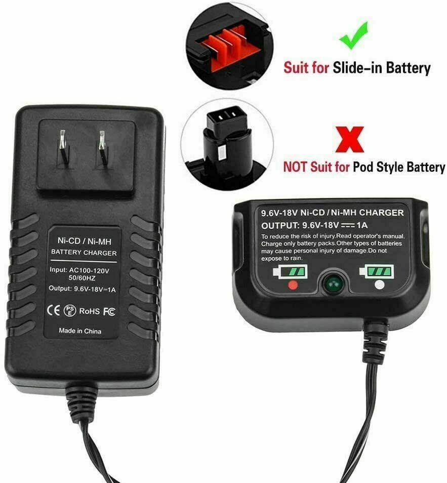 Battery Charger 18V for Black &Decker HPB18 HPB18-OPE 9.6V-18V NiCd NiMh Battery