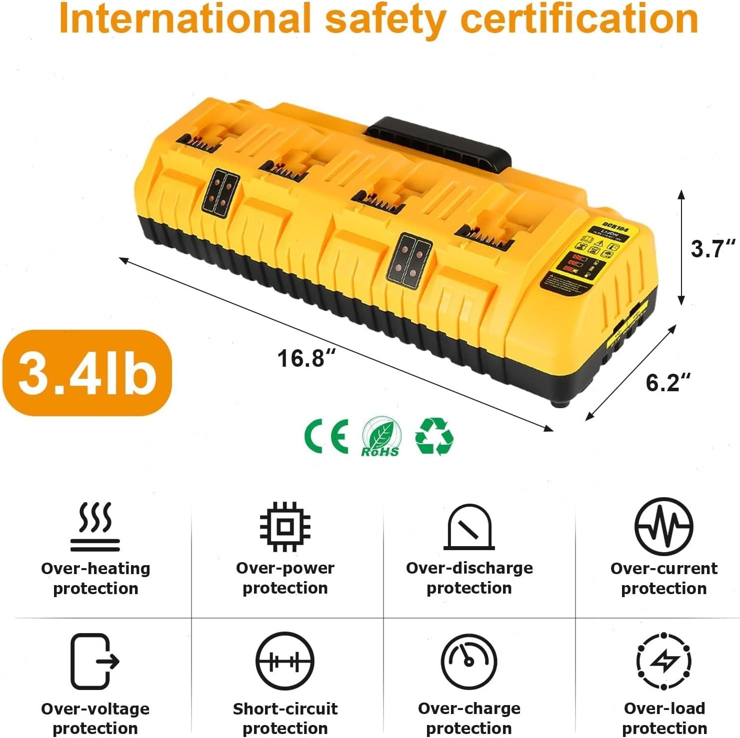 For Genuine DEWALT 4-Port DCB104 Fast Charger 12V/20V Max Lithium XR DCB205