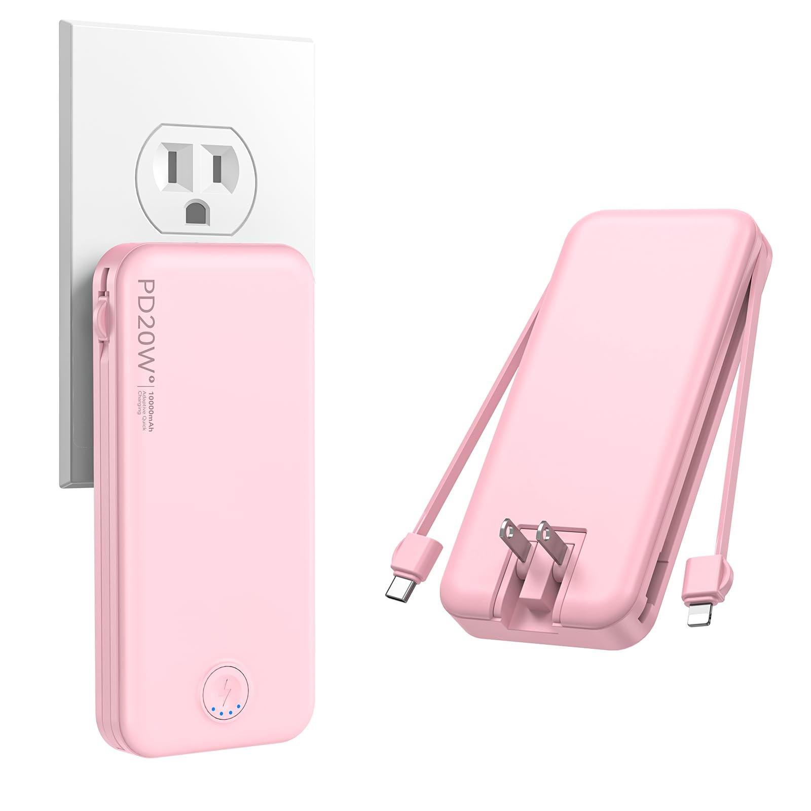 Nusyddy Portable Charger 10000Mah Pd20W Charging Power Bank Built-In Cables