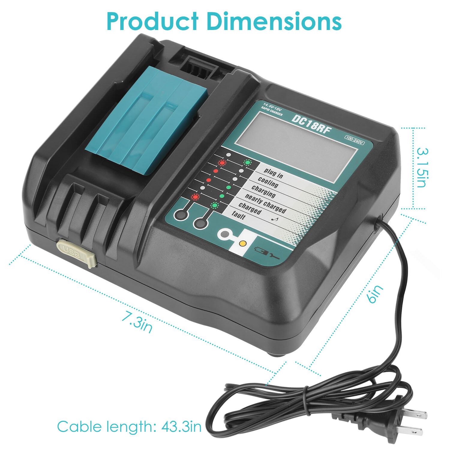 Fast Charger For Ma-14.4V/18V Battery,3.5A with USB Interface Charging