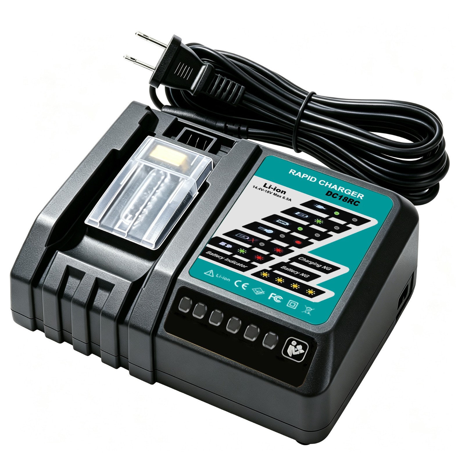 6.5A Rapid Charging Station Compatible with Makita 18V DC18RC Fast Charger