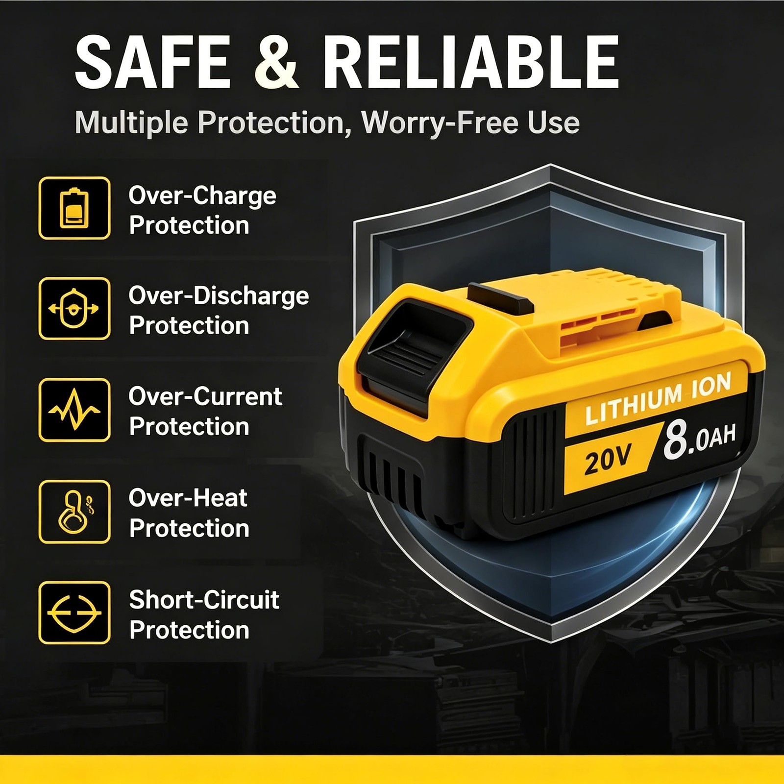 Amsiceol 8.0Ah 2-Pack Replacement Battery For Dewalt 20V Max Tools 20 Volt