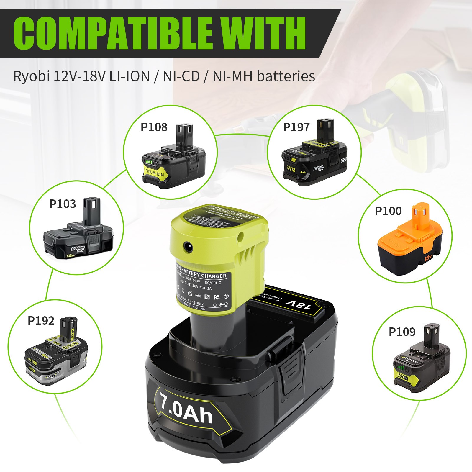 US Charger For RYOBI P108 18V 18Volt One Plus High Capacity Lithium-ion Battery