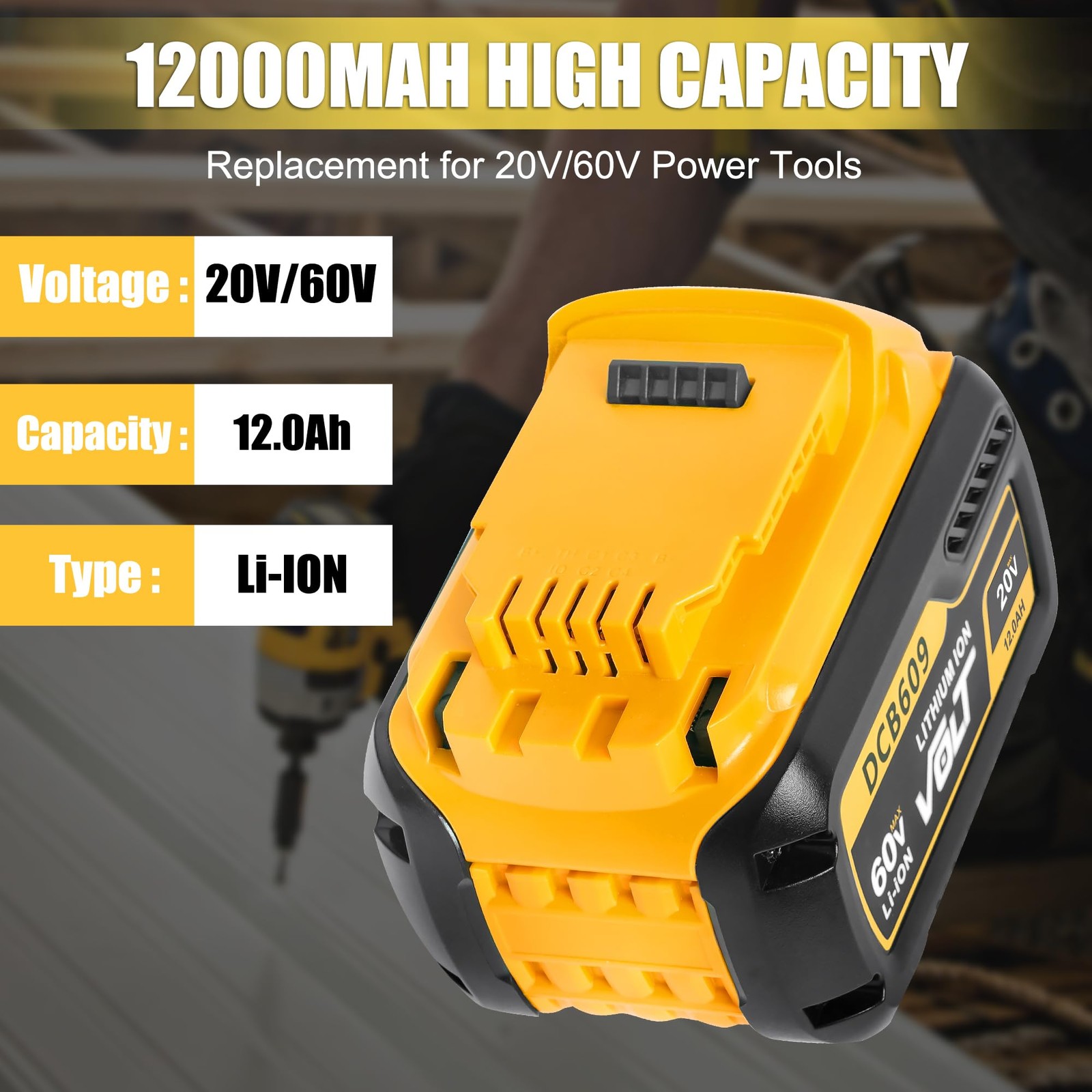 Akelor 12.0Ah Replacement For Dewalt Flexvolt 20V/60V Max Dcb606 Dcb609 Dcb612
