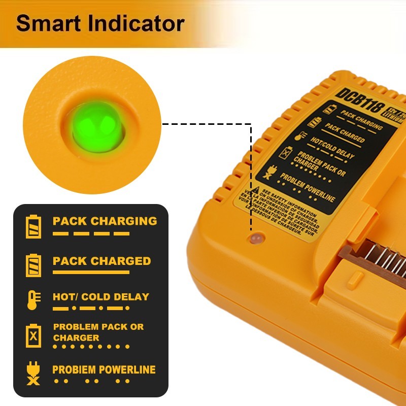 3A DCB118 Fast Charger for DeWALT 20V Lithium Battery Charger DCB118 DCB112