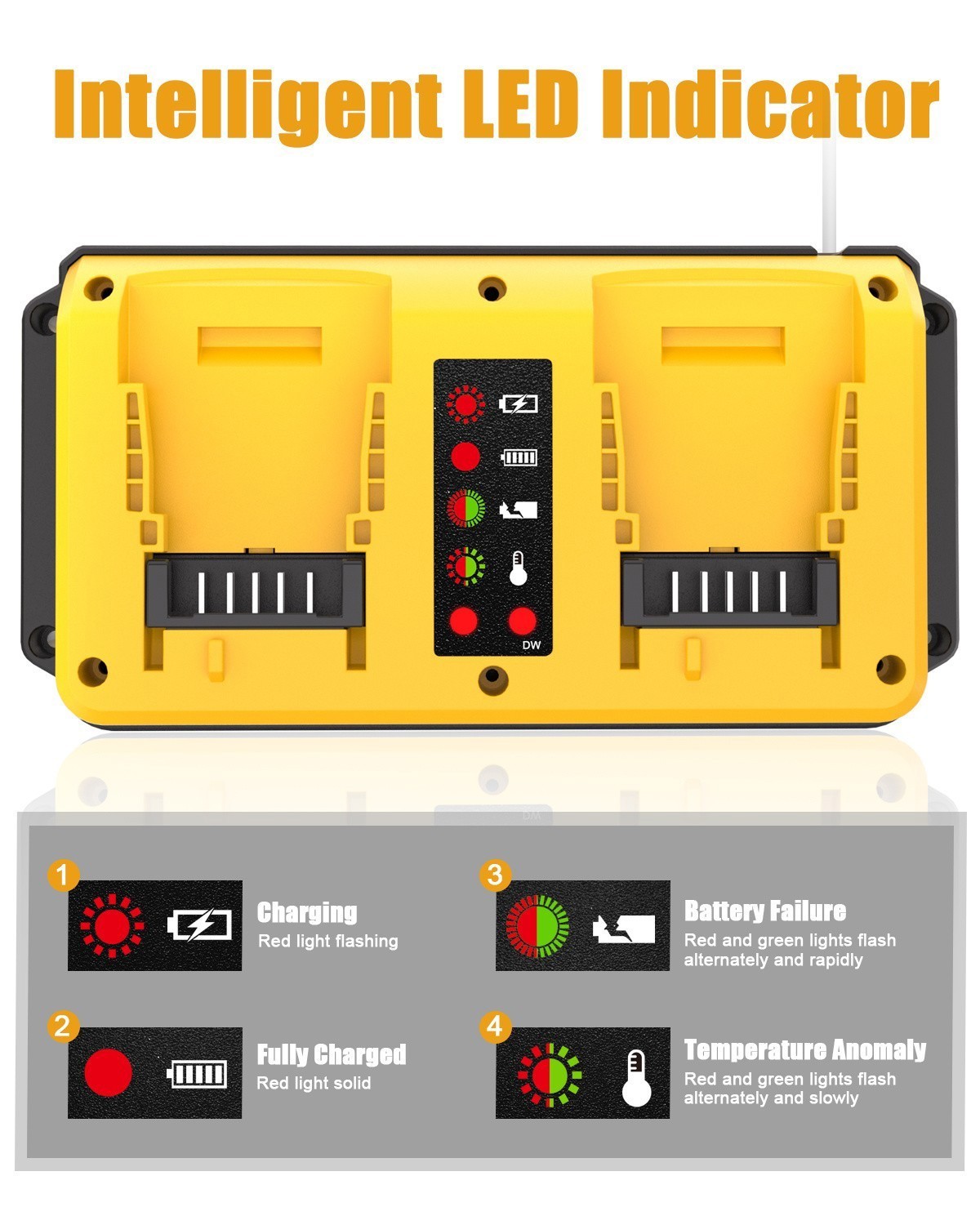 Dual Ports 90W Fast Charger for DeWalt 18V-20V MAX Lithium Battery DCB203 DCB204