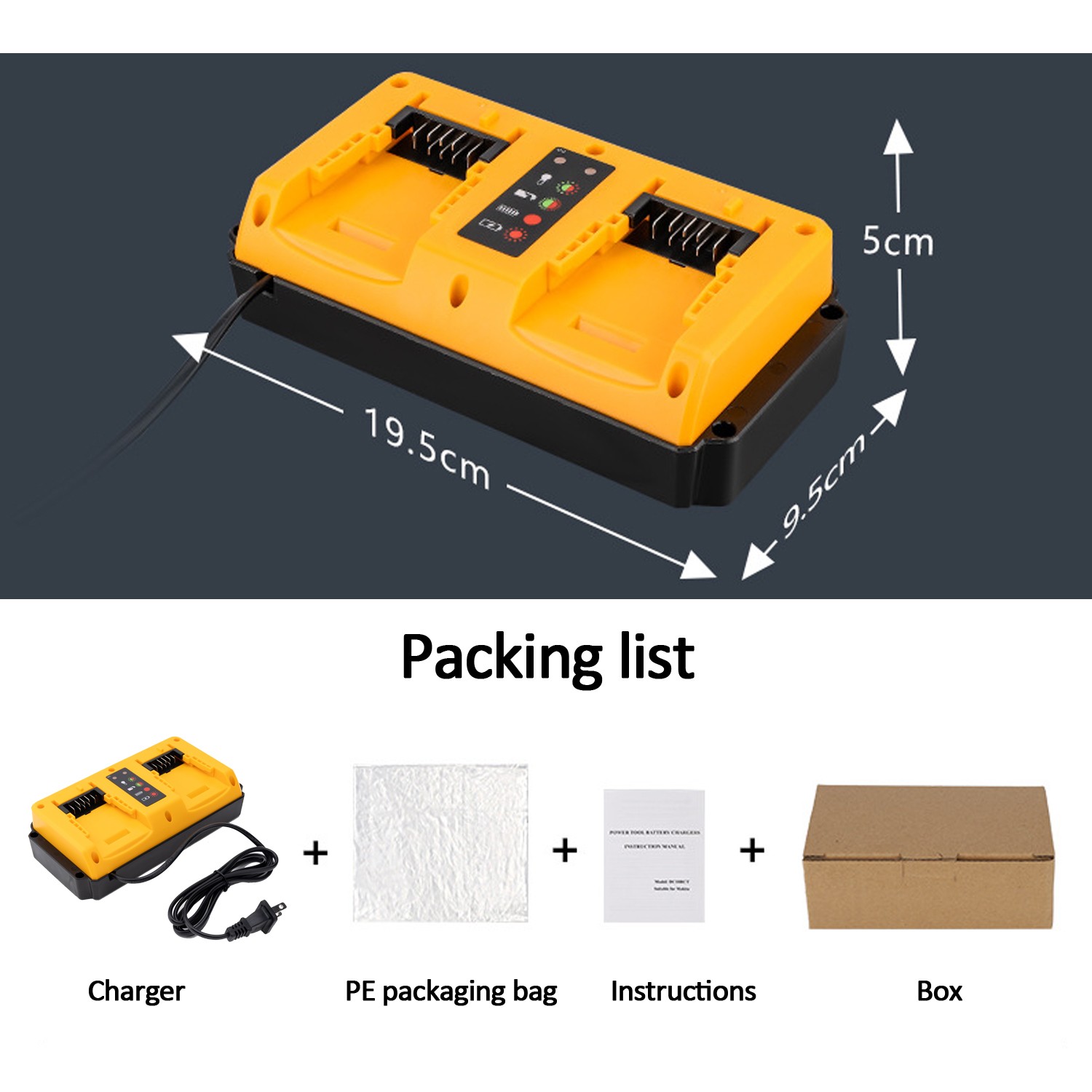 2-Port Battery Charger Replacement for Dewalt 20V Li-ion Battery Charging