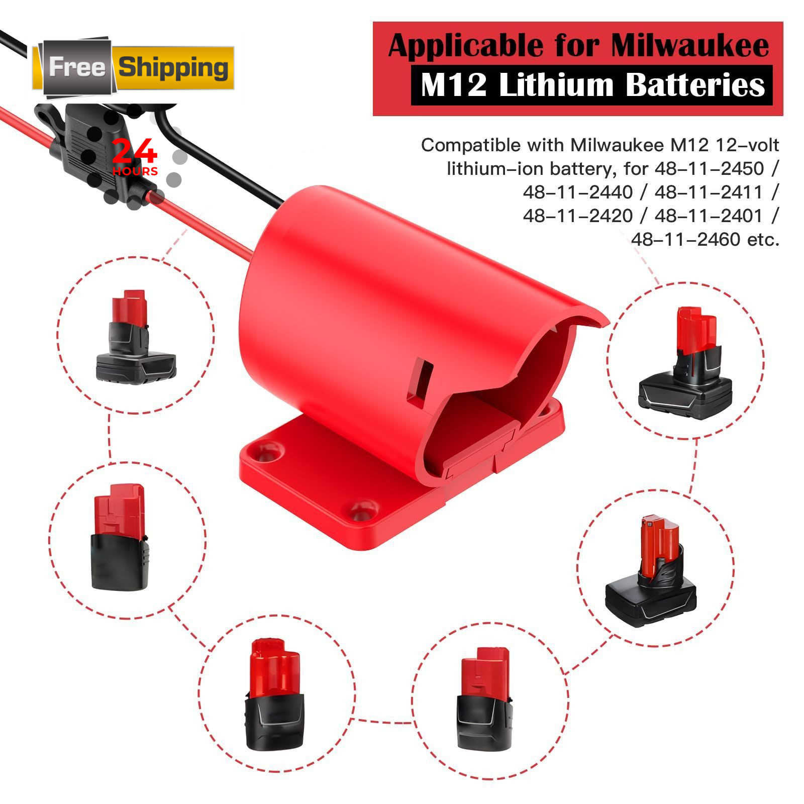 1 Packs Adapter for Milwaukee M12 Battery 12V 1 Pack, Red