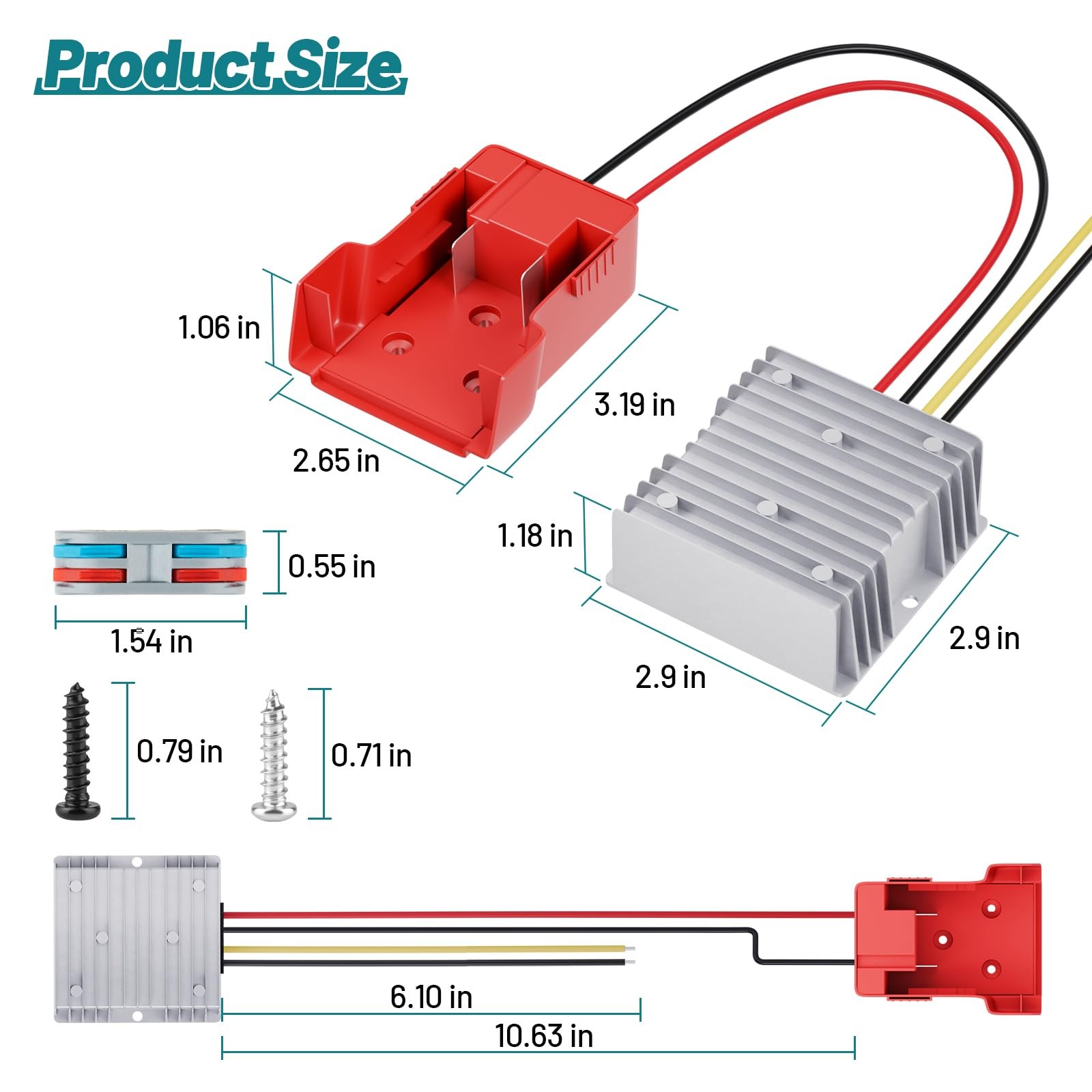 18V to 12V Step-Down Converter for Milwaukee M18 Battery Adapter, DC red