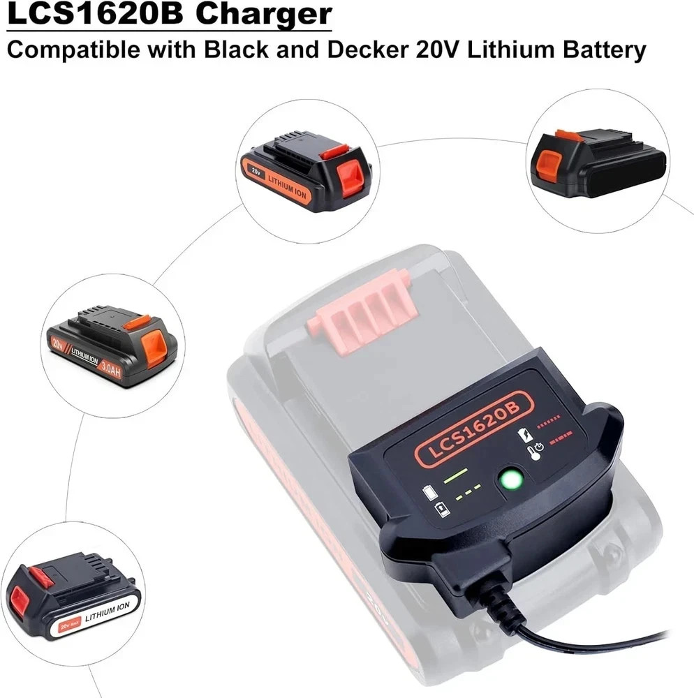 LCS1620B 20V Charger Compatible with Black and Decker 20V Max Lithium Battery LB