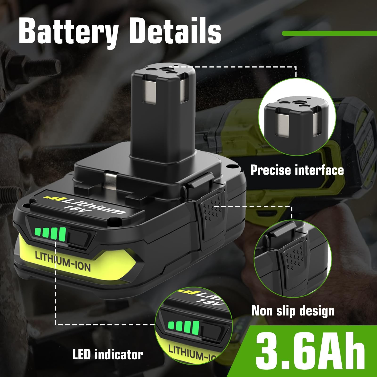 Ryobi 18V 3.6Ah Replacement Battery P102 P103 P104 P105 P107 P108 P109 P190 Lith