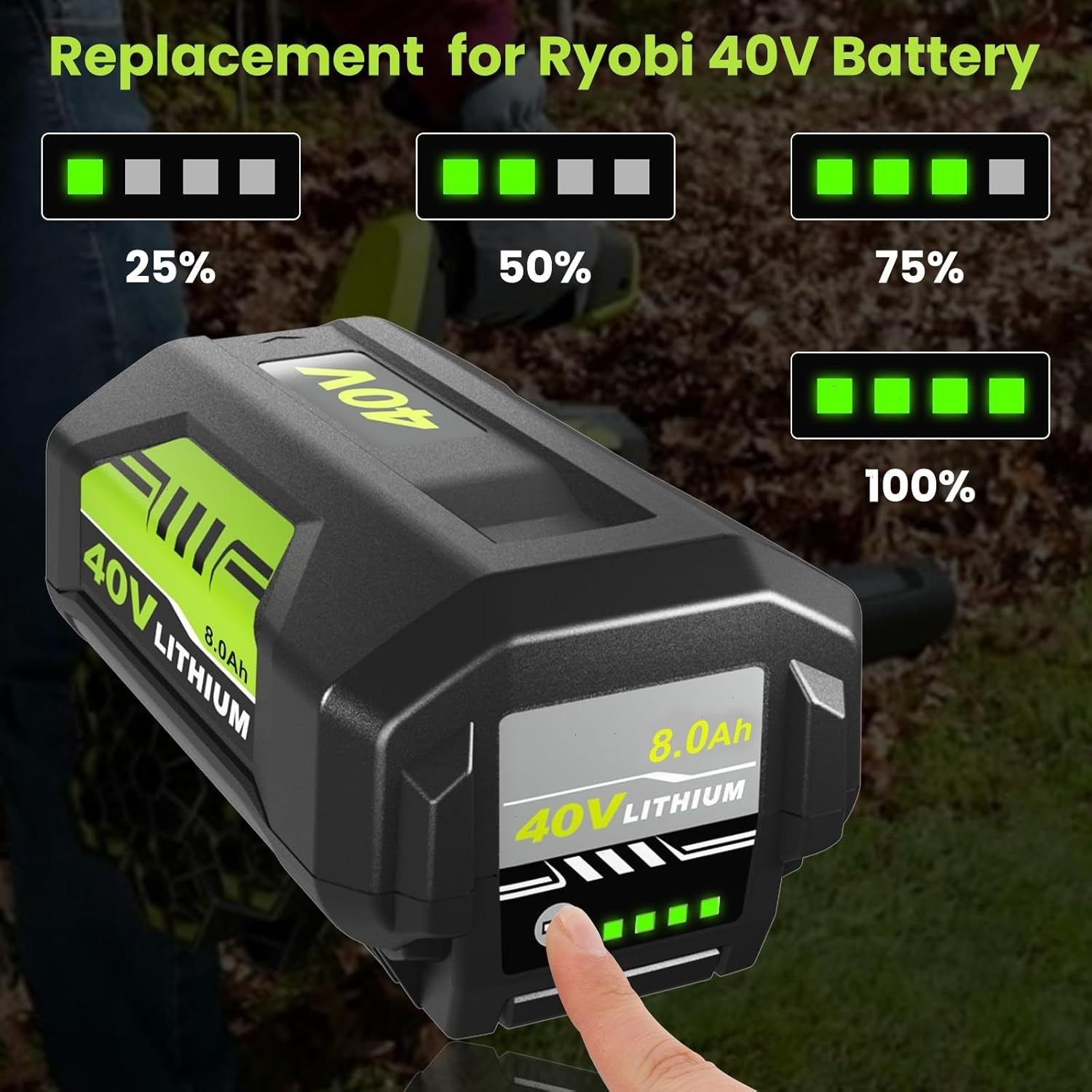 2pack For Ryobi OP40602VNM 40v 8Ah Lithium with LED Battery High Performance