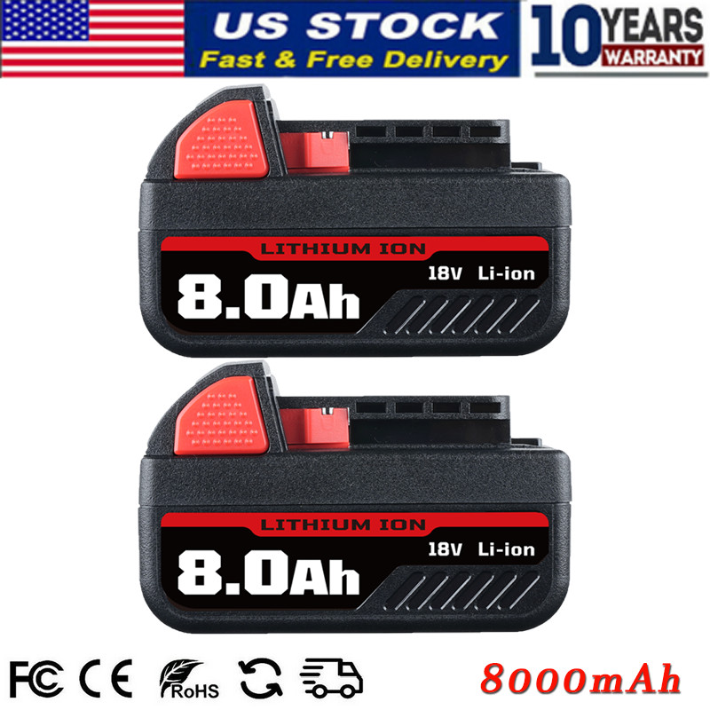 2x For Milwaukee M18 18 Volt Lithium 48-11-1860 XC 8AH Extended Capacity Battery
