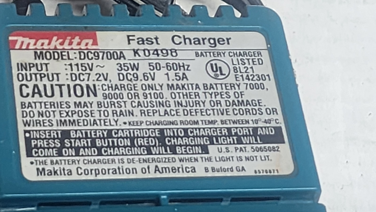 MAKITA DC9700A FAST CHARGER 7.2V9.6 V FOR BATTERY 7000 9000 9100 DC9700 G2.2