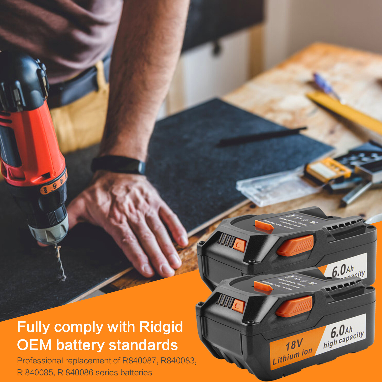 2X for Ridgid R840087 8.0Ah Lithium Battery R86092 AEG 18V Cordless with Charger