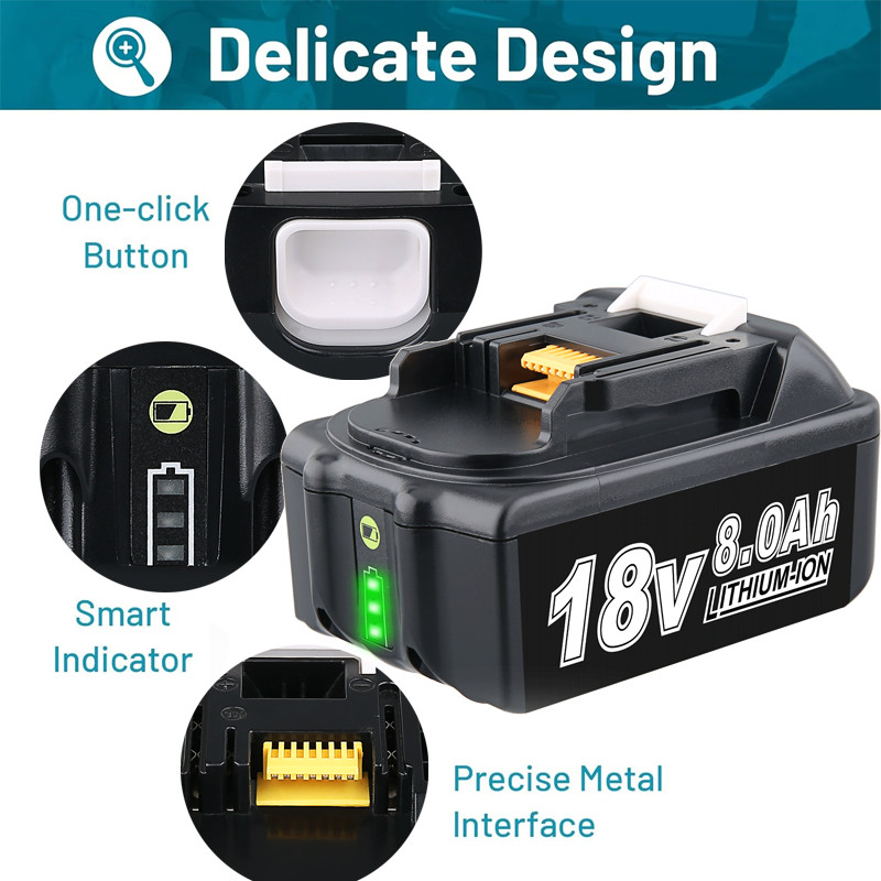 4PCS 8.0Ah Rechargeable Battery For 18V LXT Li-Ion BL1840 BL1830 BL1850 BL1860