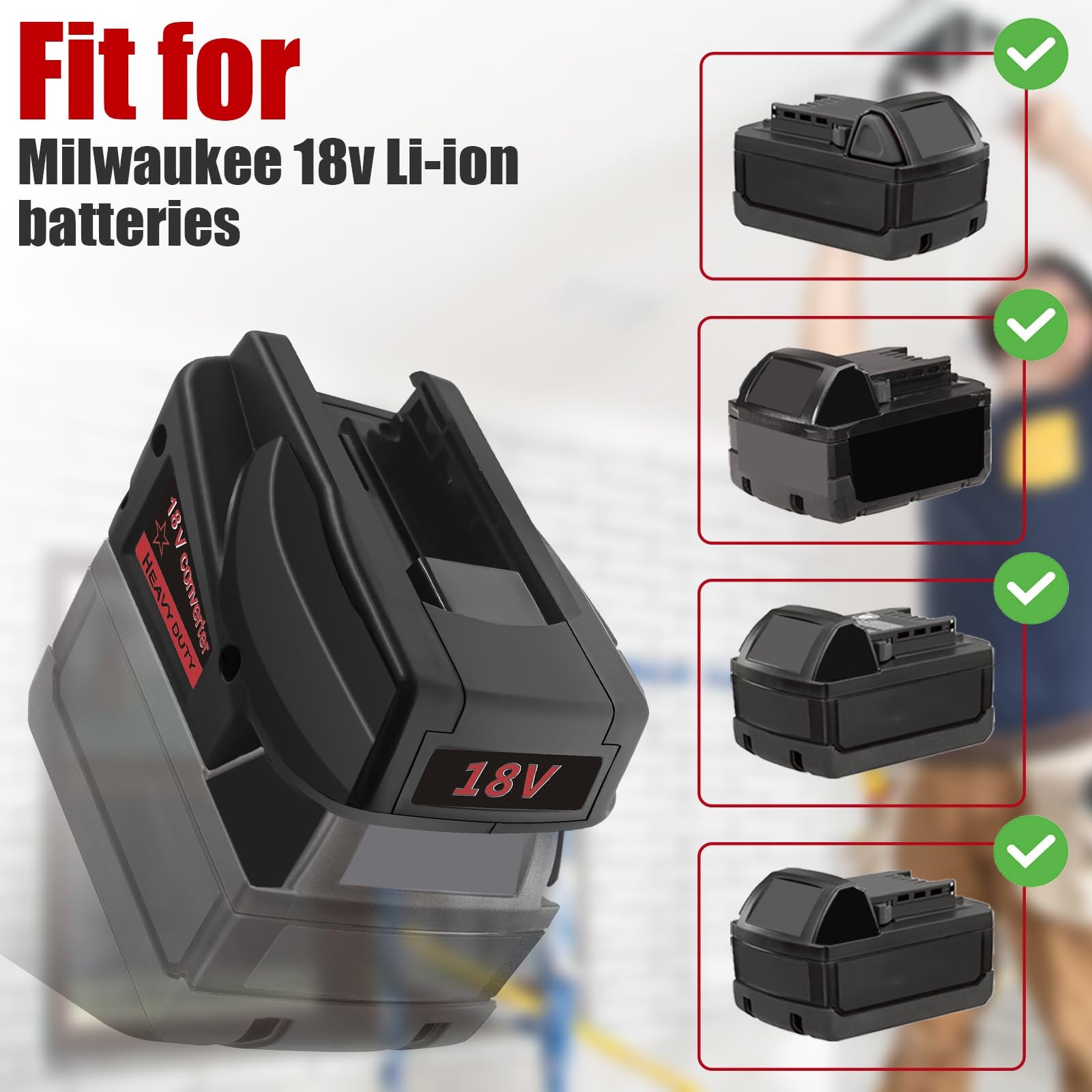 Fybemax Adapter M18V18 for Milwaukee M18 18V Battery to Black