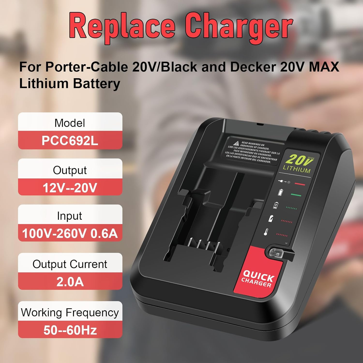 PCC692L 20V Fast Charger [For Black and Decker 20V Lithium Battery] & [Porter-Ca