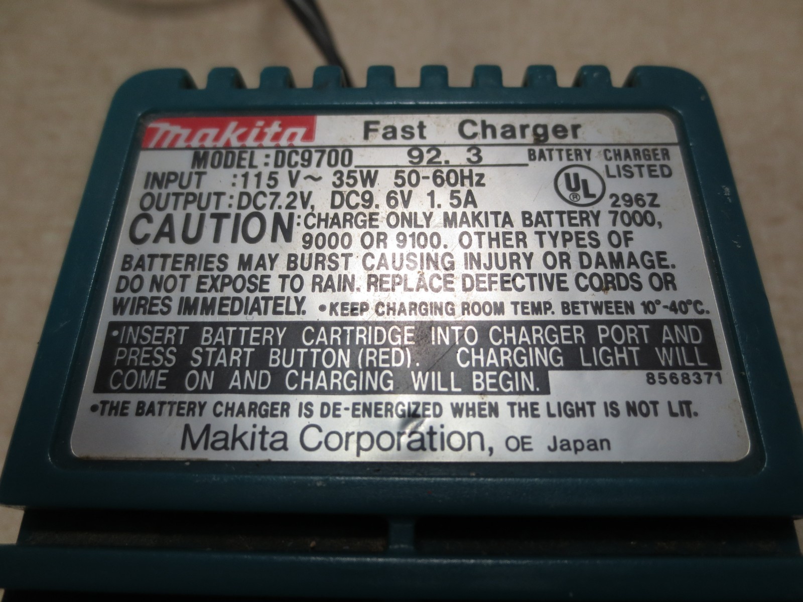 x3 Makita Battery Fast Chargers 120V 35W 60 Hz DC7.2V DC9.6V 1.5A DC9700A DC9700