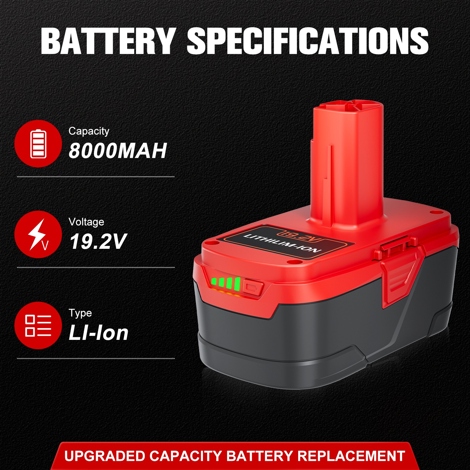 For CRAFTSMAN 19.2VOLT C3 LI-ION DIEHARD BATTERY 8.0Ah PACK 315.PP2011