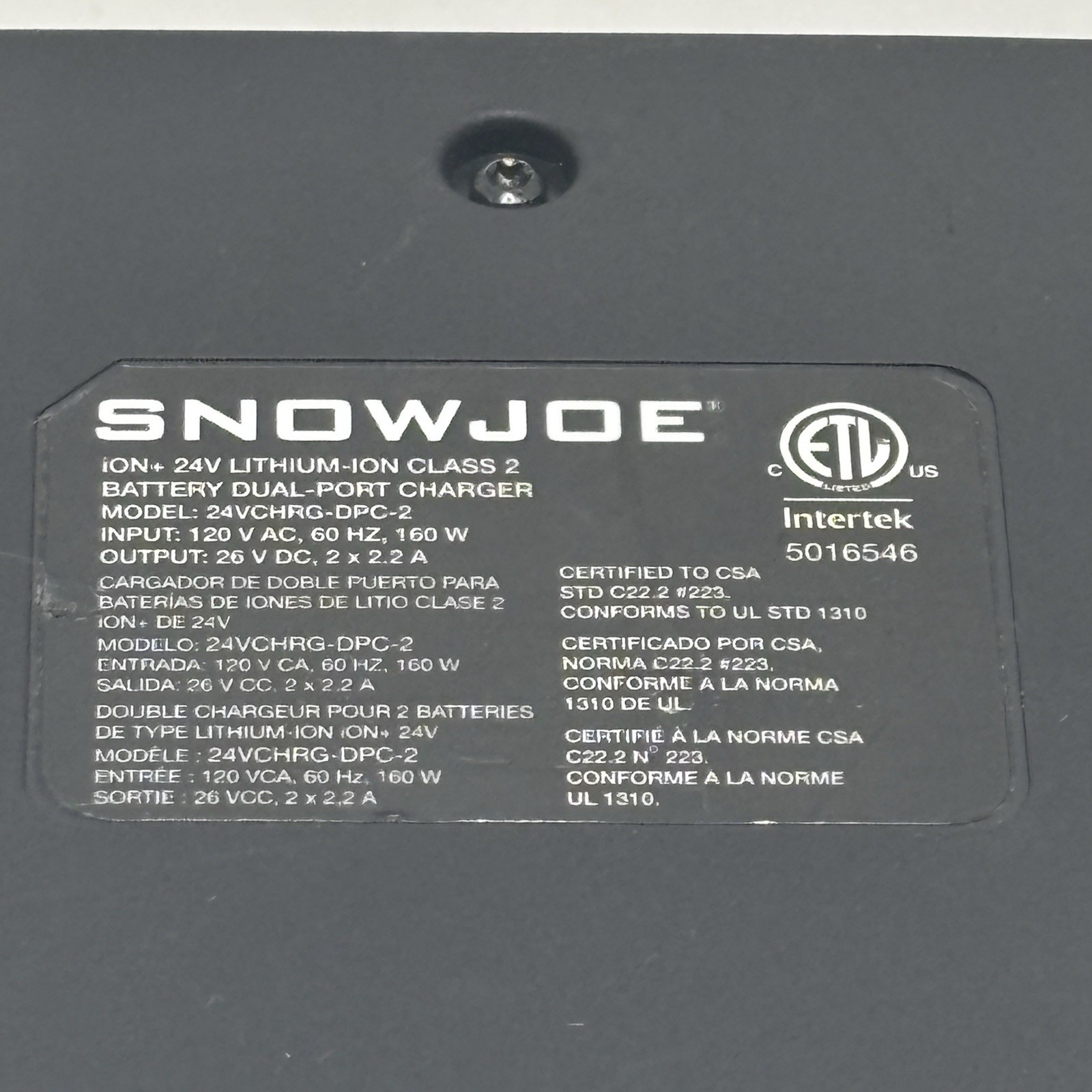 Snow Joe Ion+ 24V Lithium-Ion Battery Charger – Dual Port 24V-X2-20SB OEM