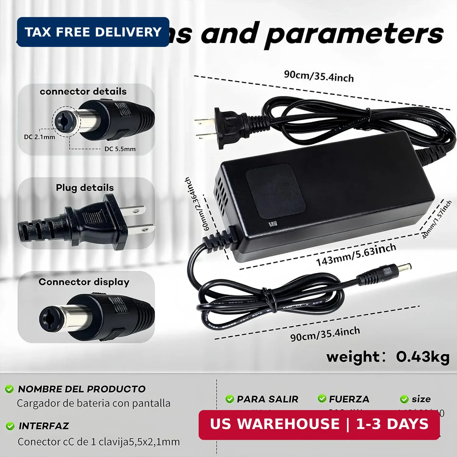 48v Lithium Battery Charger,54.6v 2A Power Charger Adapter DC 1 Prong 5.5 2.1mm