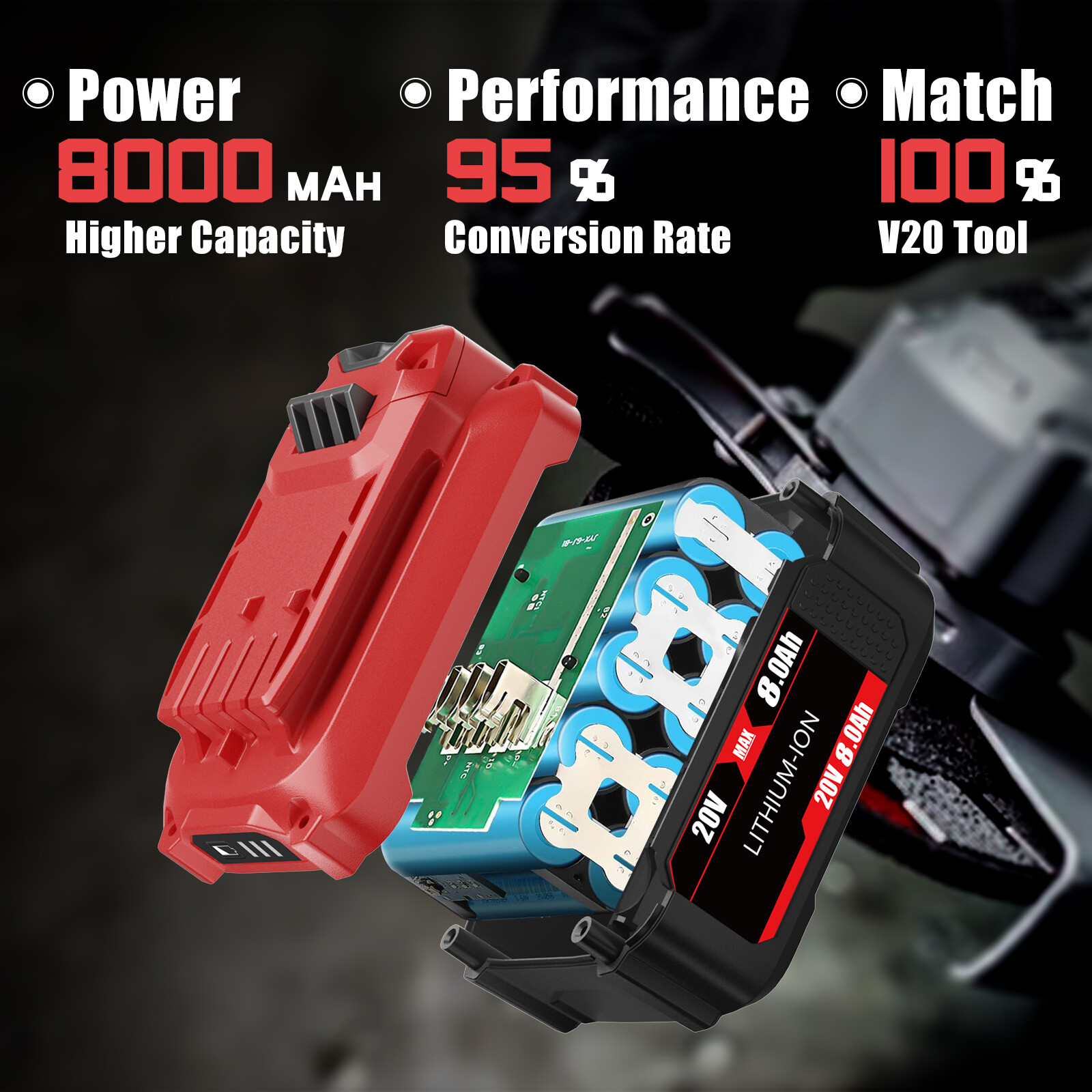 2PACK 20Volt For Craftsman V20 8.0Ah Li-ion Battery CMCB204 CMCB202