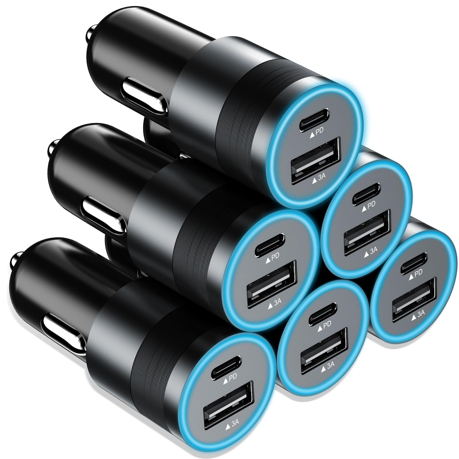 Worsors 6 Pack 35W Usb C Car Chargers Pd 20W Type C Charging Port 15W Usba Auto