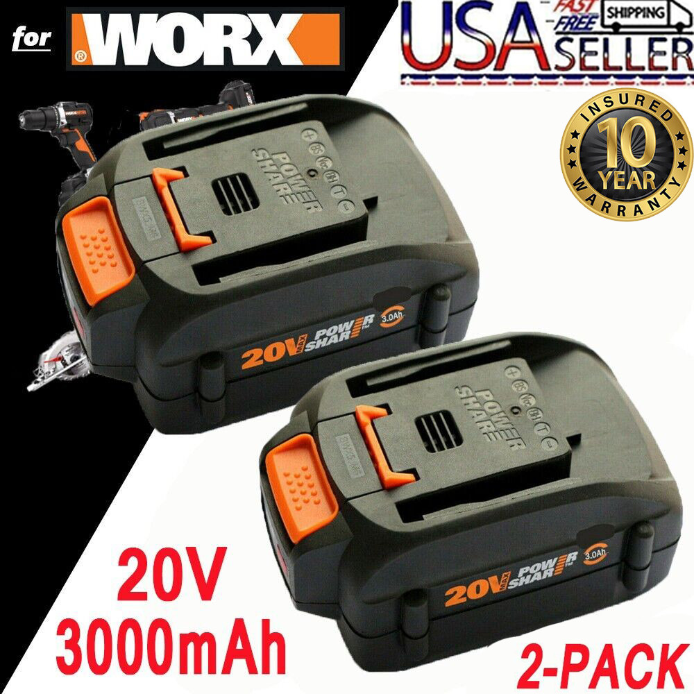 2x New For WORX 20V MAX Extend Battery WA3520 WA3525 WA3575 WG155 3.0Ah Lithium