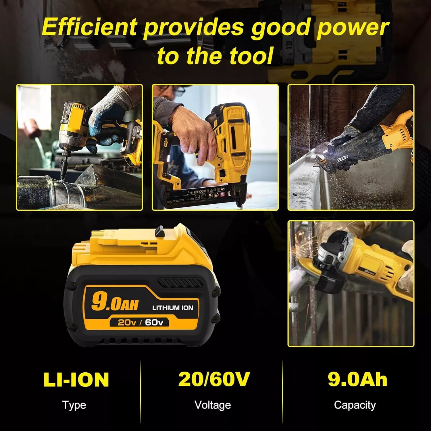 4Pack 9.0Ah for DeWalt 20V/60V MAX Battery Lithium-ion DCB609 / 4 Ports Charger
