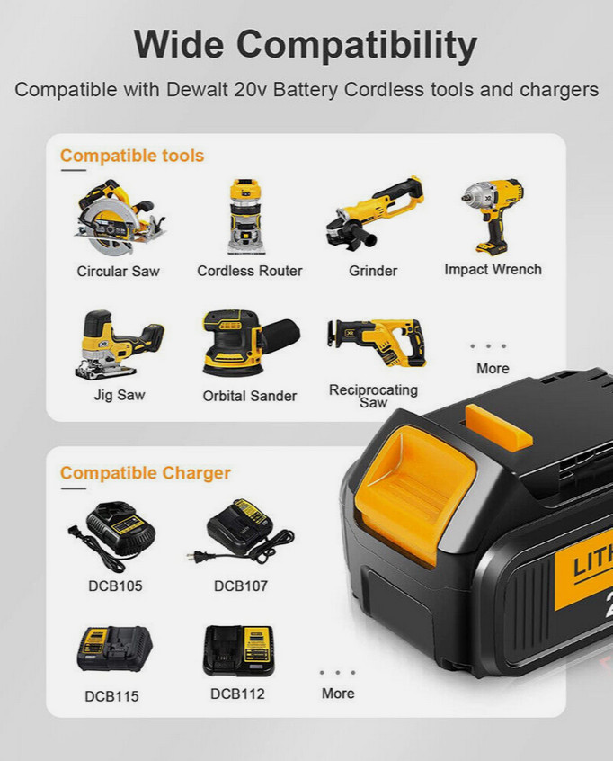 For DeWalt 20V 20 Volt Max 8.0AH 9AH Lithium Battery DCB206-2 DCB205 DCB200-2 US